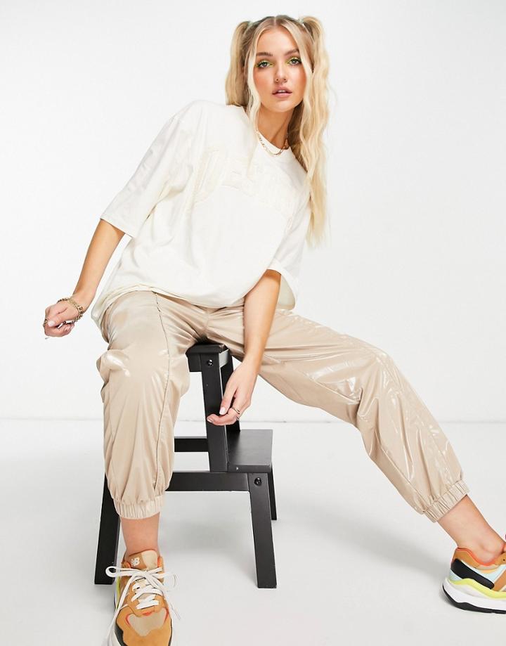 Weekday Win Organic Cotton Light Embroidered Oversized T-shirt In Beige-neutral