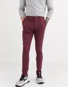 Asos Design Super Skinny Smart Pants In Wine-red