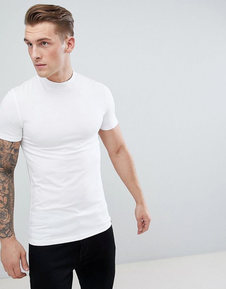 Asos Design Muscle T-shirt With Turtleneck - White