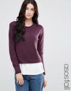 Asos Tall Cropped Sweater With Rolled Edge Detail In Fluffy Yarn - Pink