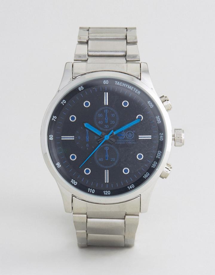 Crosshatch Silver Watch With Black Dial And Blue Markings - Silver