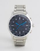 Crosshatch Silver Watch With Black Dial And Blue Markings - Silver