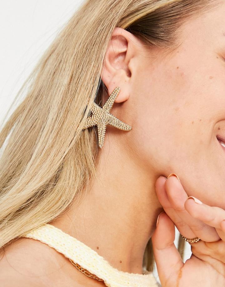 Asos Design Earrings In Starfish Design In Gold Tone