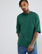 Asos Oversized T-shirt With Curved Hem - Green