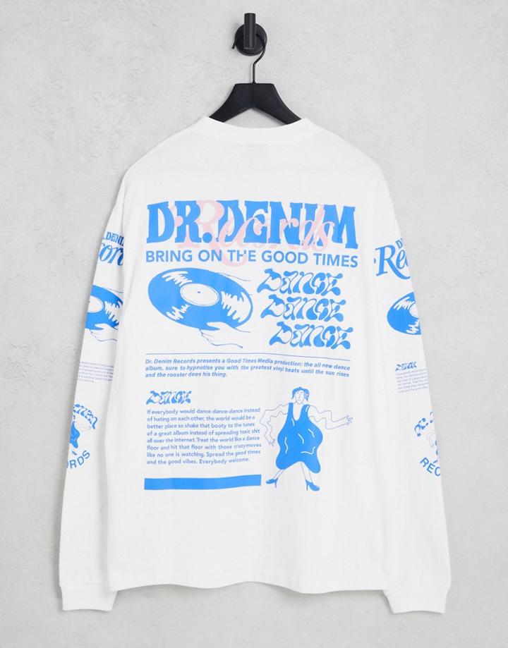 Dr Denim Reno Long Sleeve T-shirt With Back Graphic In White
