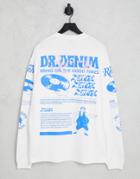 Dr Denim Reno Long Sleeve T-shirt With Back Graphic In White