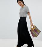 Asos Design Petite Crinkle Maxi Skirt With Box Pleat - Black