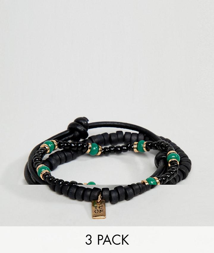 Icon Brand Black Beaded Bracelet In 3 Pack - Black