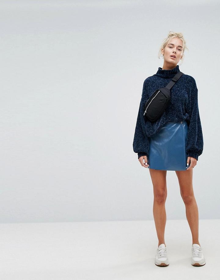 Weekday Vinyl Wrap Front Skirt - Blue