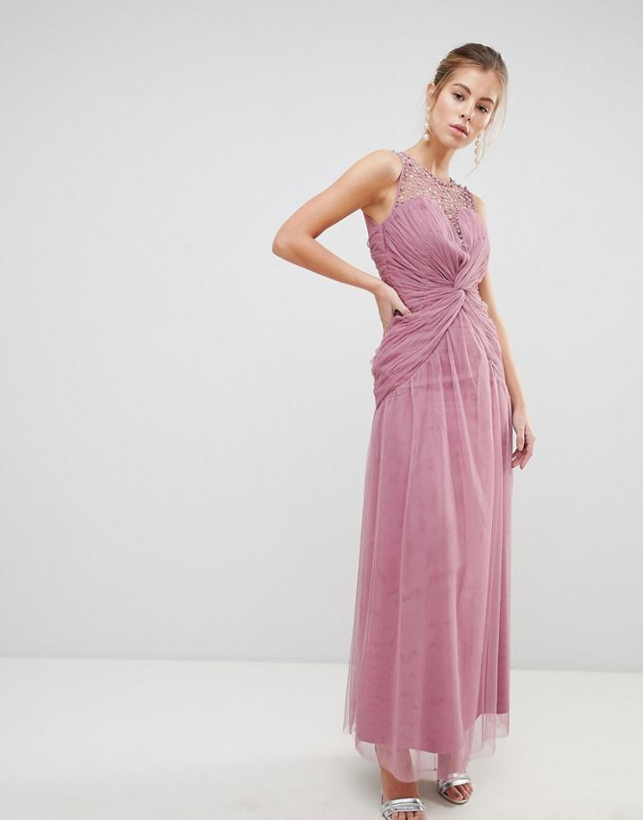 Little Mistress Knot Waist Maxi Dress-pink