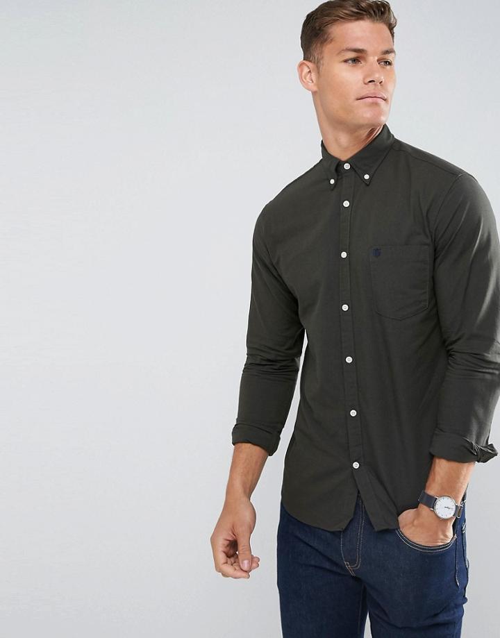Selected Homme Slim Oxford Shirt With Embroidered Badge - Green