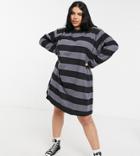 Asos Design Curve Oversized T-shirt Dress With Long Sleeve In Black And Gray Stripe-grey