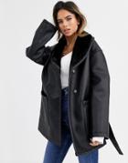 Asos Design Luxe Leather Look Wrap Over Jacket In Black