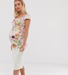 True Violet Maternity Bodycon Dress In Cream Floral Ombre Print - Multi