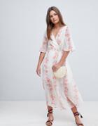 En Creme Floral Wrap Midi Dress - Multi