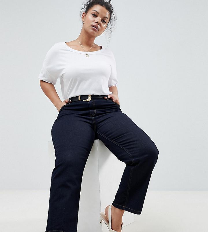 Asos Design Curve Farleigh Straight Leg Jean In Raw Indigo Wash With Western Belt - Blue