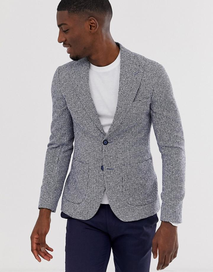 Moss London Slim Blazer In Gingham Boucle-blue