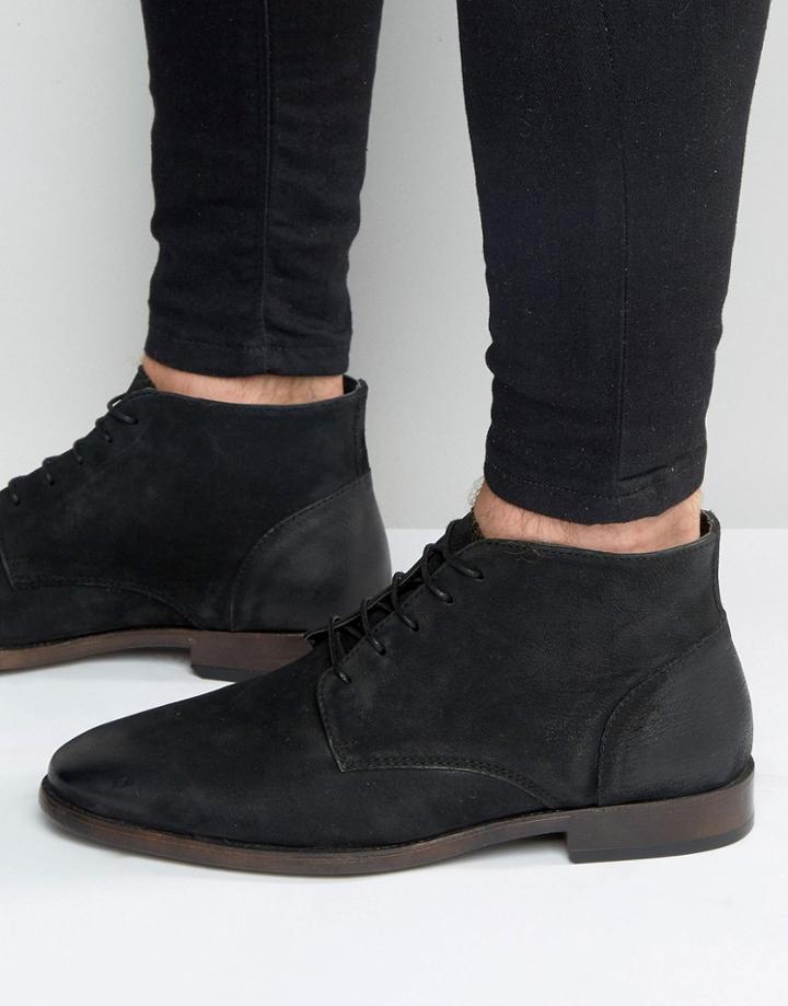 New Look Waxed Leather Chukka Boots In Black - Black