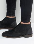 New Look Waxed Leather Chukka Boots In Black - Black