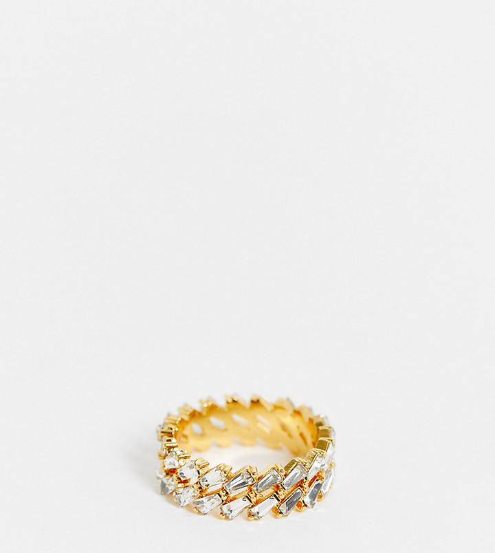 Asos Design Curve 14k Gold Plated Ring With Diagonal Baguette Crystals