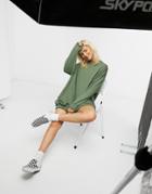 Asos Design Oversized Sweat Dress In Khaki-green