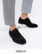Asos Design Wide Fit Derby Brogue Shoes In Black Suede