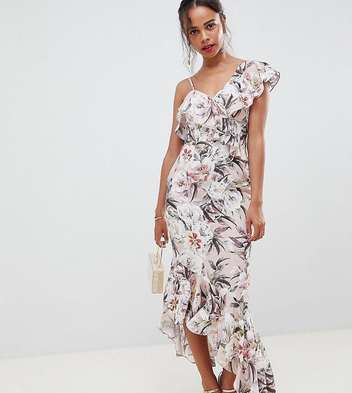 Asos Design Petite Pretty Light Floral Print Ruffle Maxi Dress - Multi