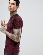 Asos T-shirt In Crushed Velour Rib In Oxblood - Red