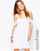 Asos Petite Cold Shoulder Dress With Lace Trim - White