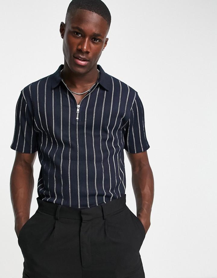 Asos Design Polo T-shirt In Navy & White Stripe