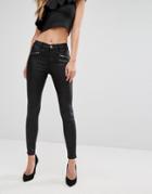 Lipsy Black Glitter Jean With Zip Detail - Black