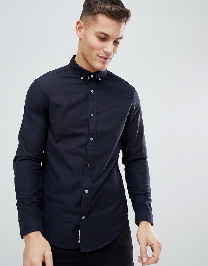 Original Penguin Slim Fit Button Down Collar Oxford Shirt With Tonal Logo In Navy - Navy