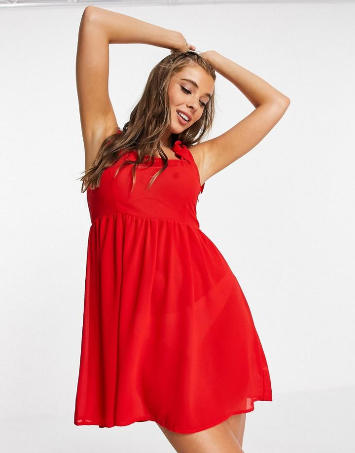 Unique 21 Tie Shoulder Flare Hem Beach Dress In Pink
