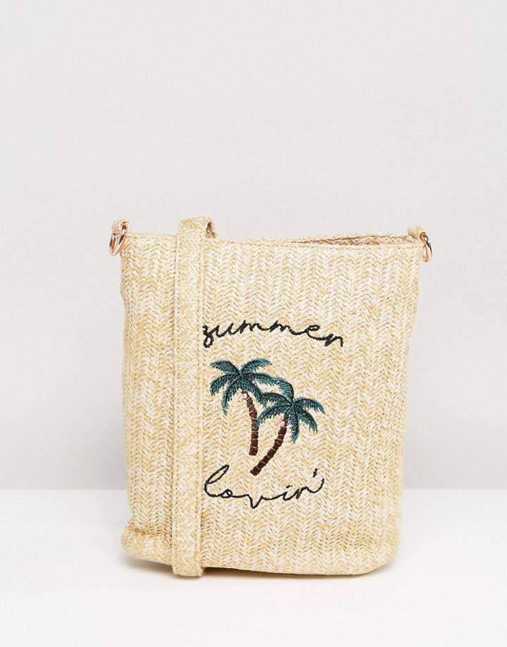 Skinnydip Straw Drawstring Summer Lovin Shoulder Bag - Beige