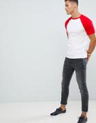 Asos Design T-shirt With Contrast Raglan In White - White