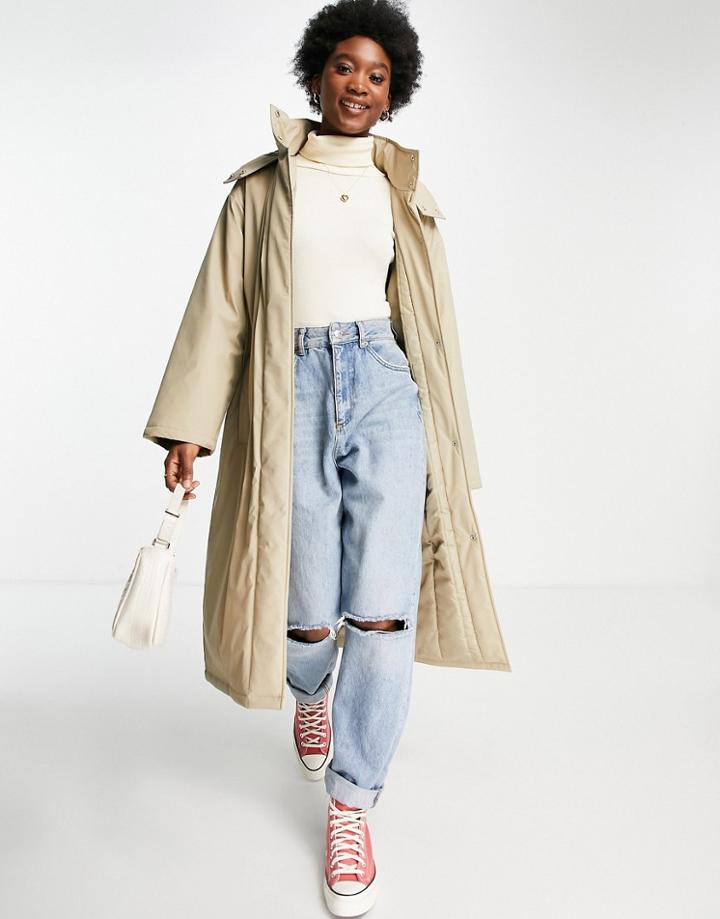 Asos Design Rubberised Puffer Rain Coat In Putty - Cream-white