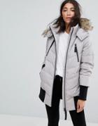 Esprit Down Ribbed Cuff Padded Coat - Gray