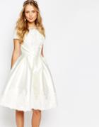 Chi Chi London Midi Dress With Embroidery And Cap Sleeve - Cream
