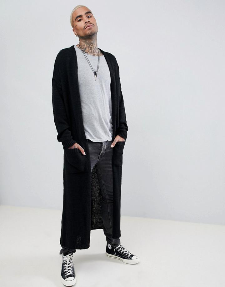Asos Design Textured Super Longline Cardigan In Black - Black