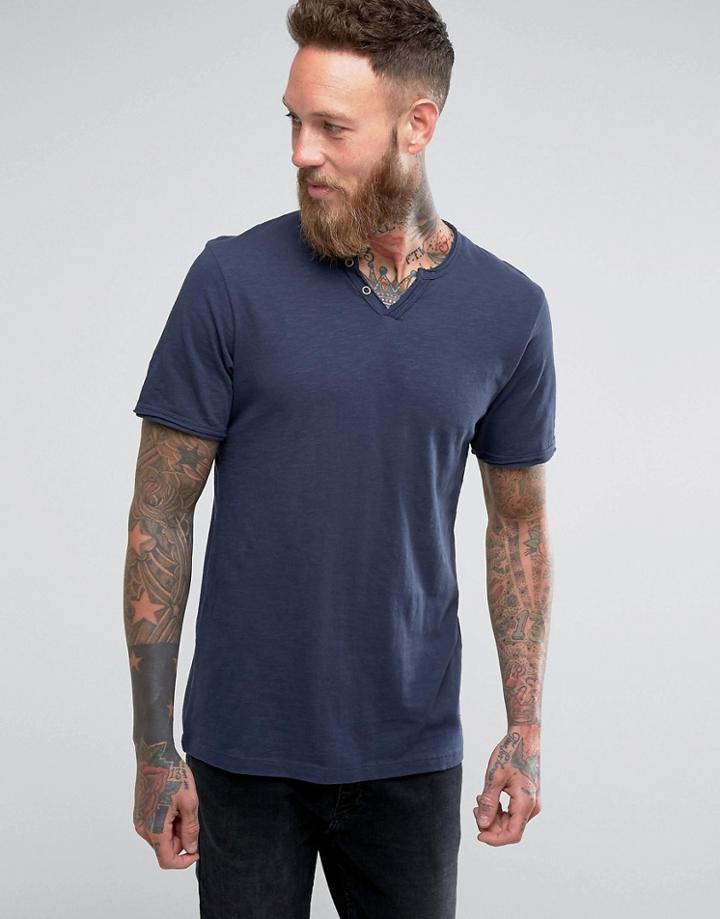 Jack & Jones Vintage T-shirt With Split Neck Detail - Navy