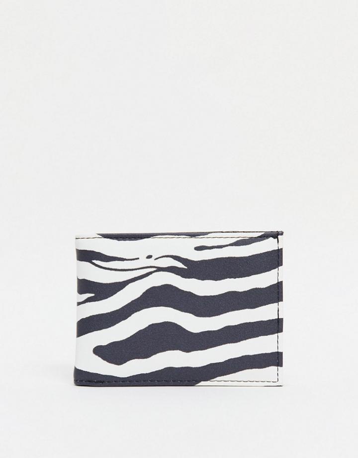 Asos Design Foldover Card Wallet In Zebra Print-multi
