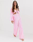Asos Design Wide Leg Beach Pants In Pink Stripe Two-piece - Multi