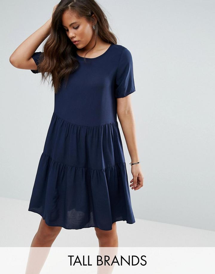Vero Moda Tall Tiered Ruffle Smock Dress - Navy