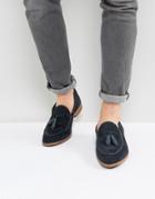 Asos Loafers In Navy Suede With Leather Binding And Natural Sole - Navy