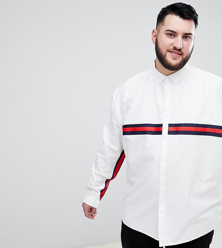 Asos Design Plus Oversized Oxford Shirt With Black Tape Detail In White - White