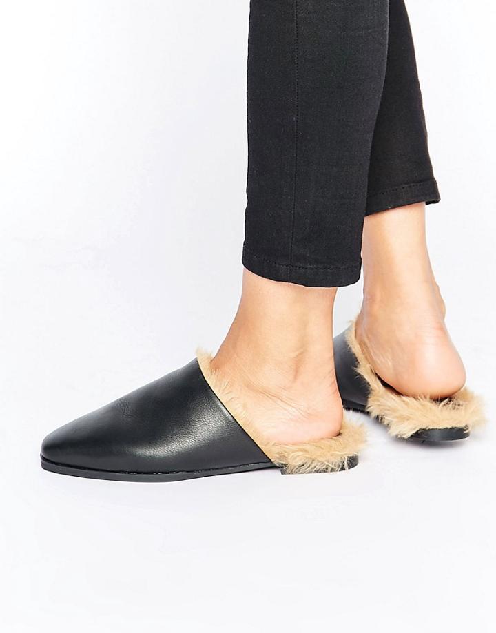 Sol Sana Kim Faux Fur Flat Mules - Black