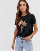 B.young Sequin Palm Tree T-shirt - Black