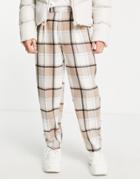 Asos Design Oversized Tapered Wool Mix Smart Pants In Large Scale Ecru Check-neutral