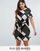 New Look Plus Graphic Print Belted Tunic Dress - Pink