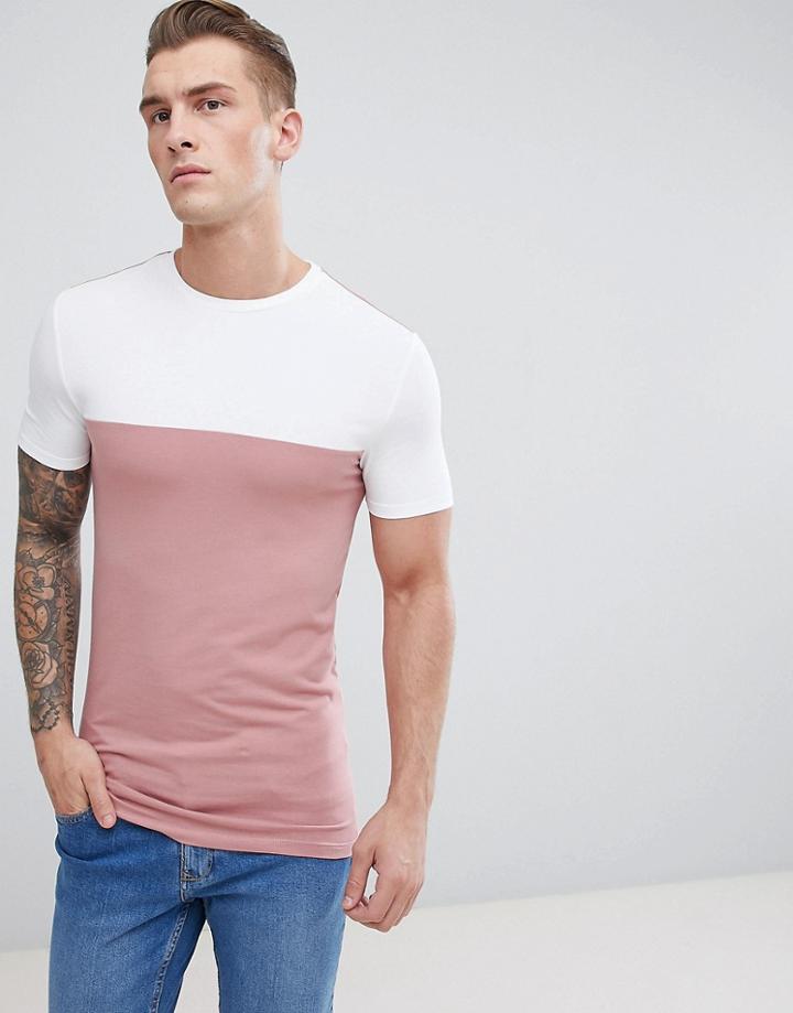Asos Design Longline Muscle Fit T-shirt With Contrast Yoke - Multi
